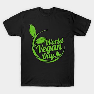 Green Leaves For World Vegan Day Logo, Veganism T-Shirt